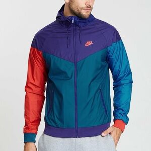 90’s Vintage Nike Windbreaker Jacket Coat Color Block Full Zip Hooded S Small